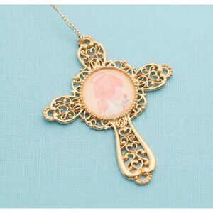 Vintage Angel Cross Gold Tone Ornament by PM E20